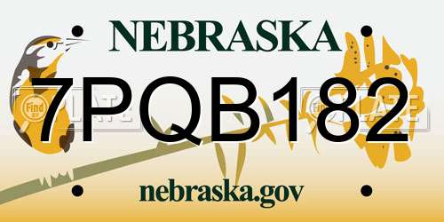 7PQB182 Nebraska License Plate