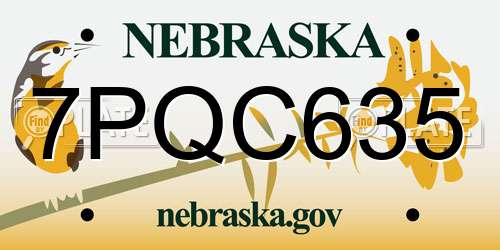 7PQC635 Nebraska License Plate