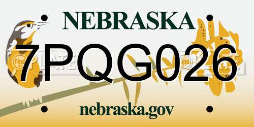 7PQG026 Nebraska License Plate