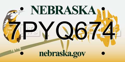7PYQ674 Nebraska License Plate