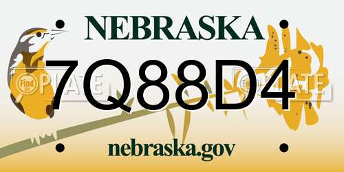 7Q88D4 Nebraska License Plate