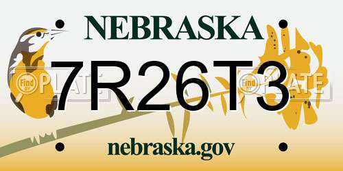 7R26T3 Nebraska License Plate