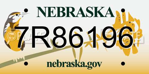 7R86196 Nebraska License Plate