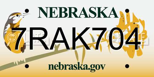 7RAK704 Nebraska License Plate