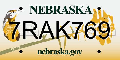 7RAK769 Nebraska License Plate