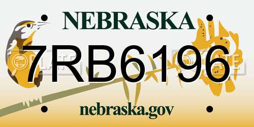 7RB6196 Nebraska License Plate