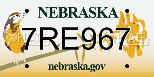7RE967 Nebraska License Plate