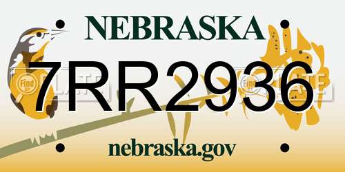7RR2936 Nebraska License Plate