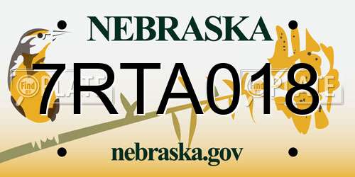 7RTA018 Nebraska License Plate