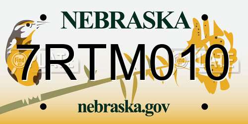 7RTM010 Nebraska License Plate