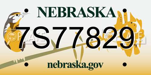 7S77829 Nebraska License Plate