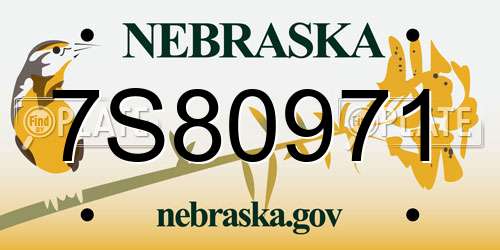 7S80971 Nebraska License Plate