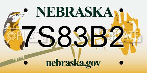 7S83B2 Nebraska License Plate