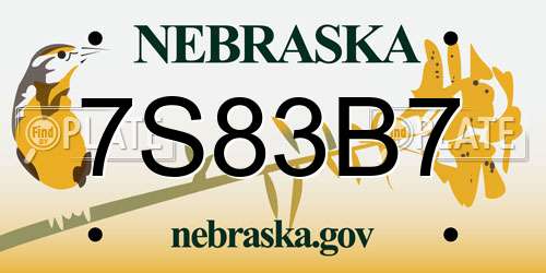 7S83B7 Nebraska License Plate