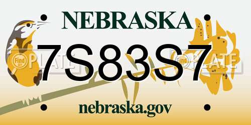 7S83S7 Nebraska License Plate