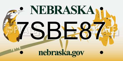 7SBE87 Nebraska License Plate