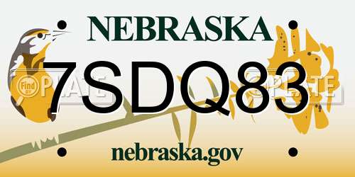 7SDQ83 Nebraska License Plate
