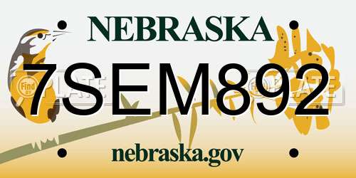 7SEM892 Nebraska License Plate