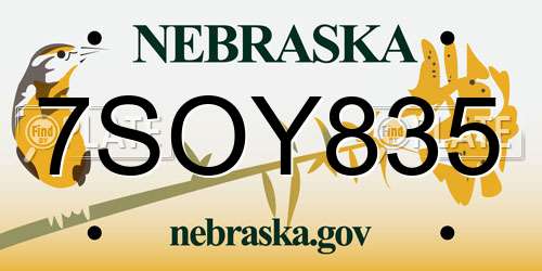 7SOY835 Nebraska License Plate