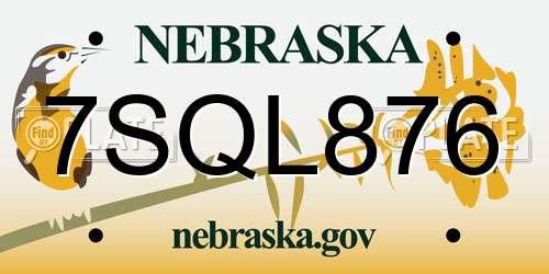 7SQL876 Nebraska License Plate