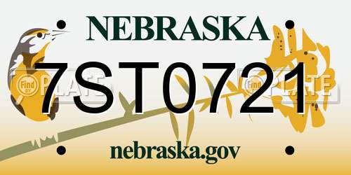 7ST0721 Nebraska License Plate