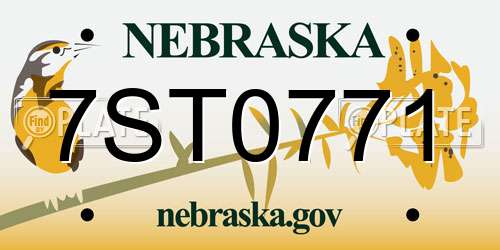 7ST0771 Nebraska License Plate
