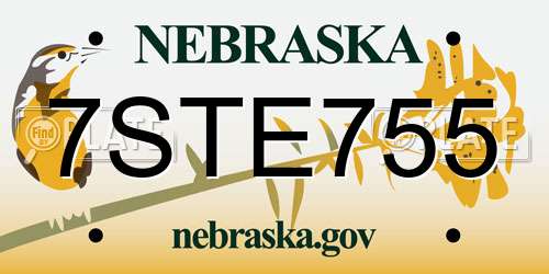 7STE755 Nebraska License Plate