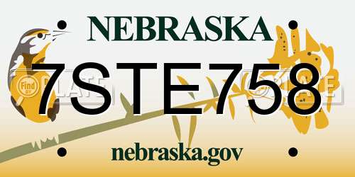7STE758 Nebraska License Plate