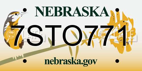 7STO771 Nebraska License Plate