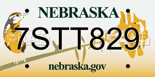 7STT829 Nebraska License Plate