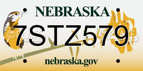 7STZ579 Nebraska License Plate