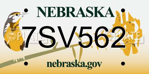 7SV562 Nebraska License Plate