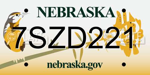 7SZD221 Nebraska License Plate