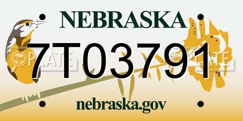7T03791 Nebraska License Plate