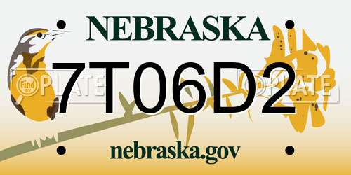 7T06D2 Nebraska License Plate
