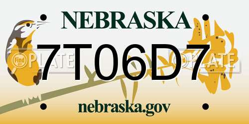7T06D7 Nebraska License Plate