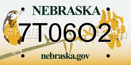 7T06O2 Nebraska License Plate