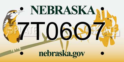 7T06O7 Nebraska License Plate