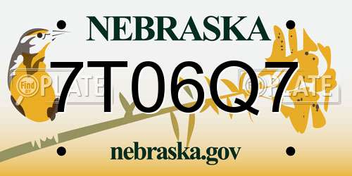 7T06Q7 Nebraska License Plate