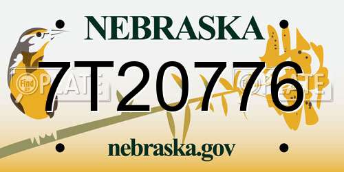 7T20776 Nebraska License Plate