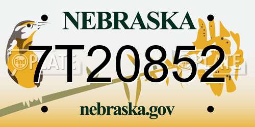 7T20852 Nebraska License Plate