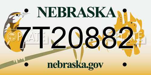 7T20882 Nebraska License Plate