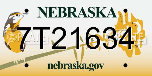 7T21634 Nebraska License Plate