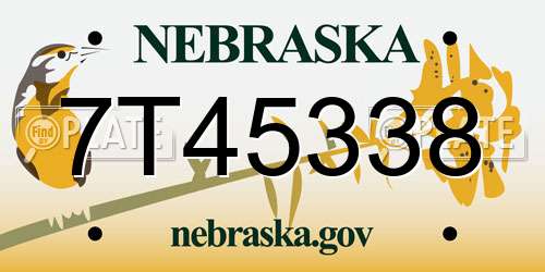7T45338 Nebraska License Plate