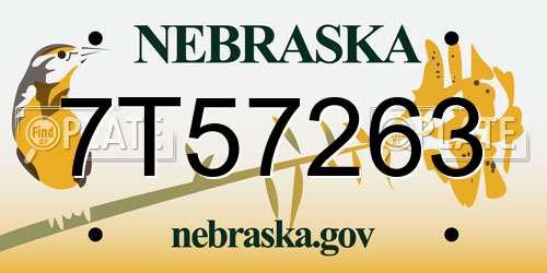 7T57263 Nebraska License Plate