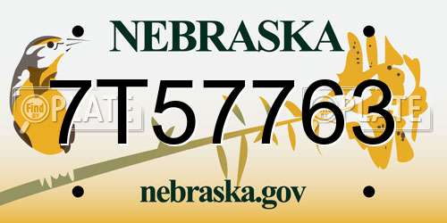 7T57763 Nebraska License Plate