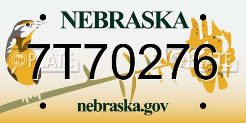 7T70276 Nebraska License Plate