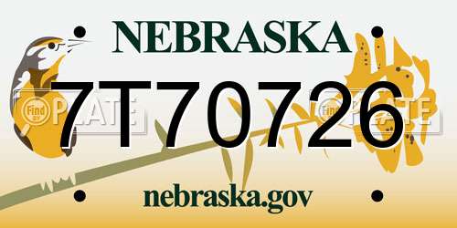 7T70726 Nebraska License Plate