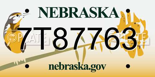 7T87763 Nebraska License Plate