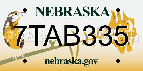 7TAB335 Nebraska License Plate